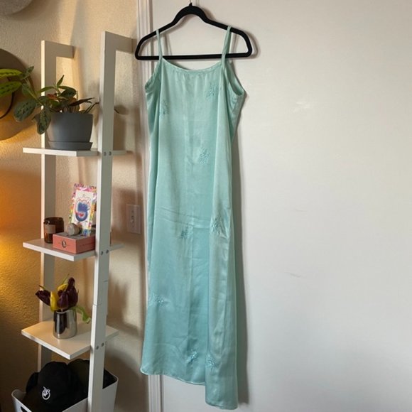Vintage Dresses & Skirts - VINTAGE 🐬 gorgeous icy pastel blue / turquoise silky slip dress / chemise